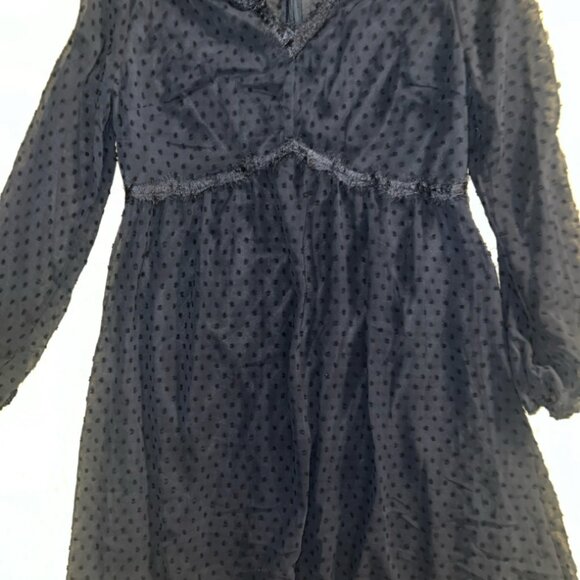 JASAMBAC Large Swiss Dot Midi Dress Navy Blue Sheer Long Sleeve C08 - Picture 2 of 7
